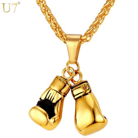 men necklace gold color stainless steel chain pair boxing|1.